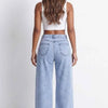 Crossed Lines Washed Wrap-Front Wide-Leg Jeans