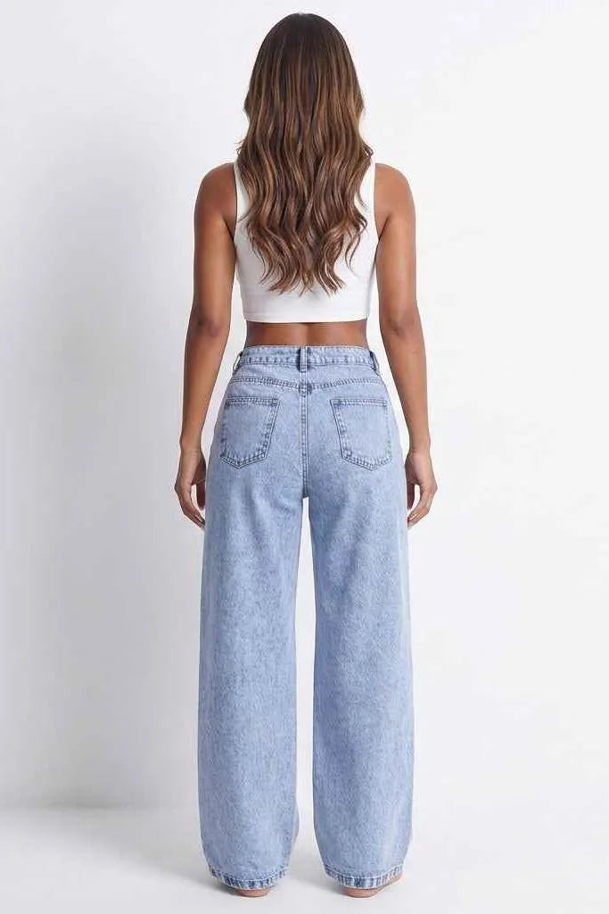 Crossed Lines Washed Wrap-Front Wide-Leg Jeans
