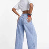 Crossed Lines Washed Wrap-Front Wide-Leg Jeans