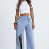Crossed Lines Washed Wrap-Front Wide-Leg Jeans