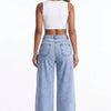 Crossed Lines Washed Wrap-Front Wide-Leg Jeans