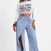 Crossed Lines Washed Wrap-Front Wide-Leg Jeans