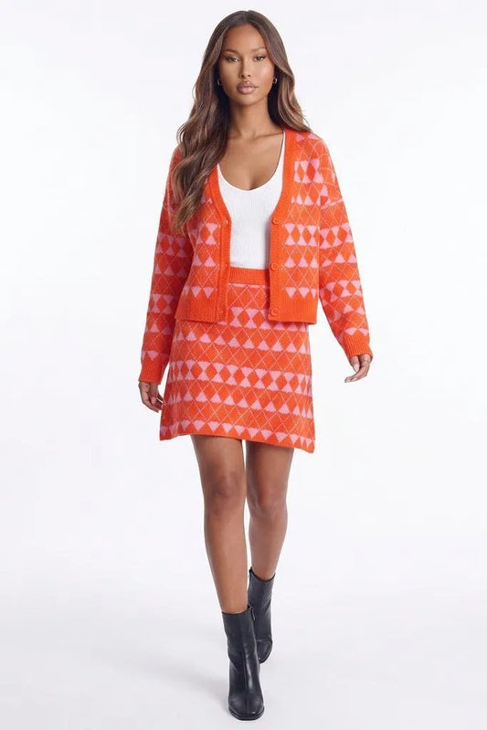 Diamond District Argyle Button-Front Cardigan Skirt Set