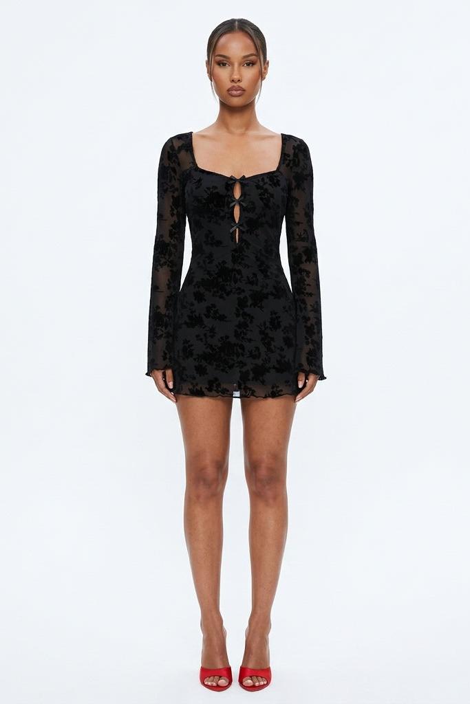 Dirty Elizabet Lace Flare Sleeve Mini Dress