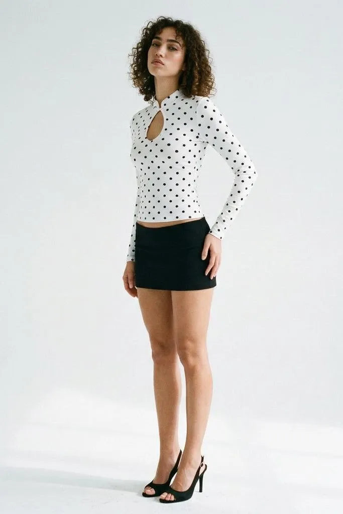 Dot's Got Plans Polka Dot Keyhole Long Sleeve Top