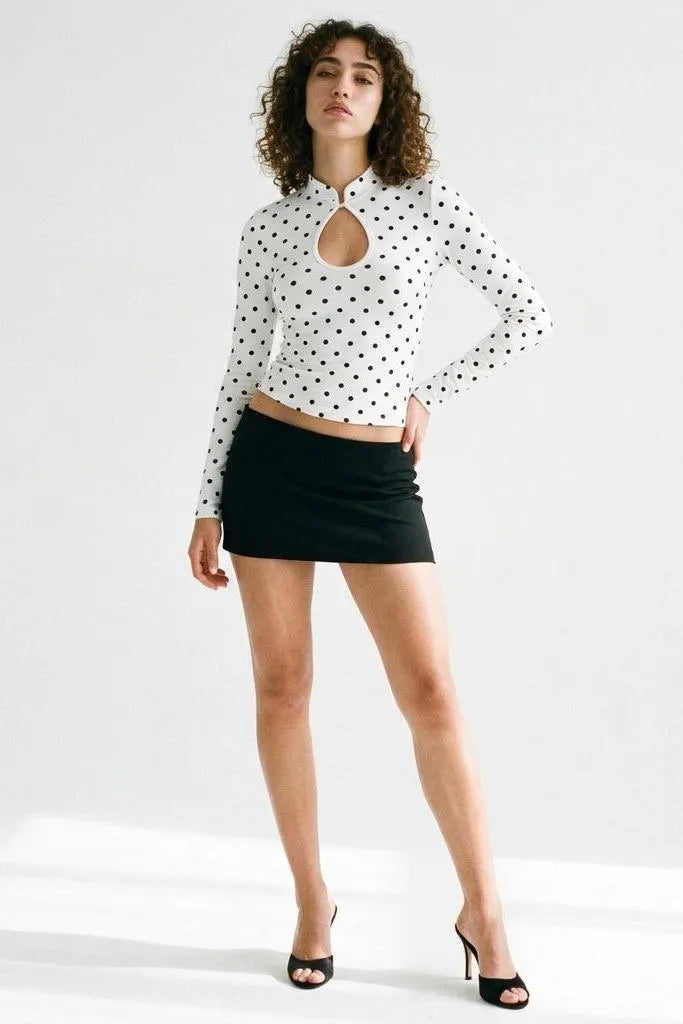 Dot's Got Plans Polka Dot Keyhole Long Sleeve Top
