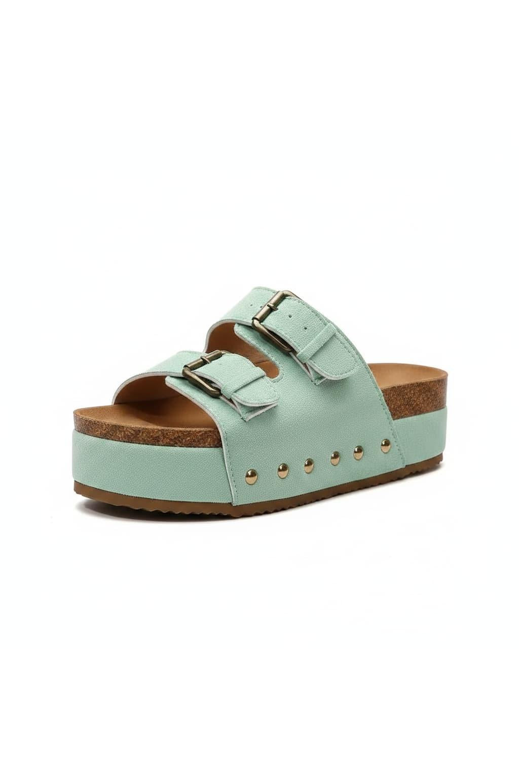 Double Buckle Suede Platform Slides