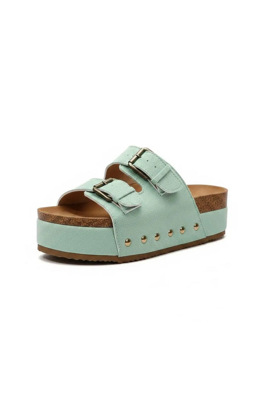 Double Buckle Suede Platform Slides