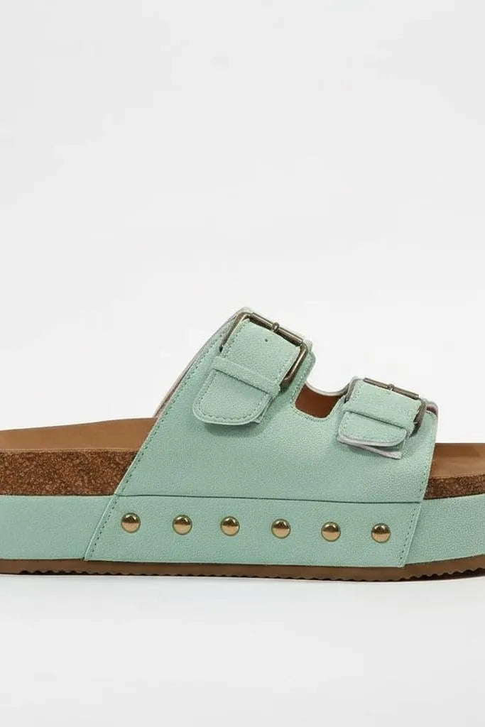 Double Buckle Suede Platform Slides
