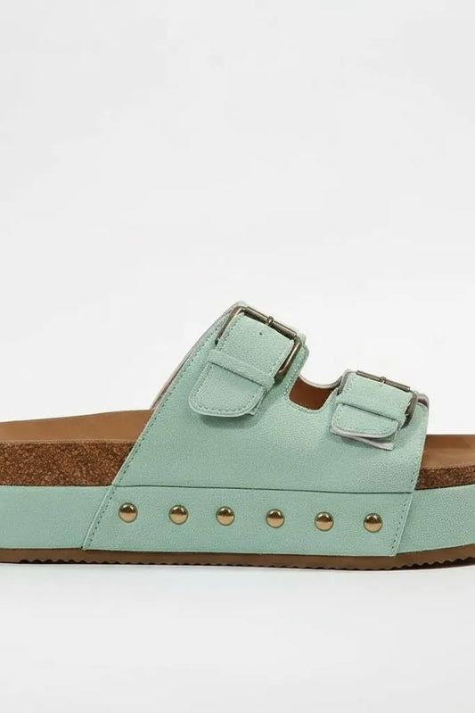 Double Buckle Suede Platform Slides