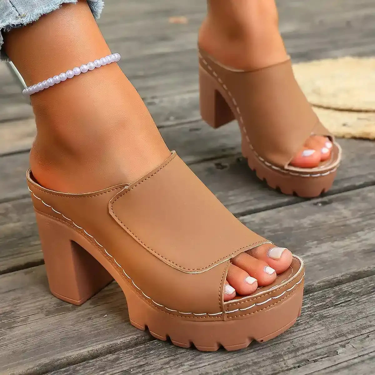 Downtown Diva Chunky Mule Heels