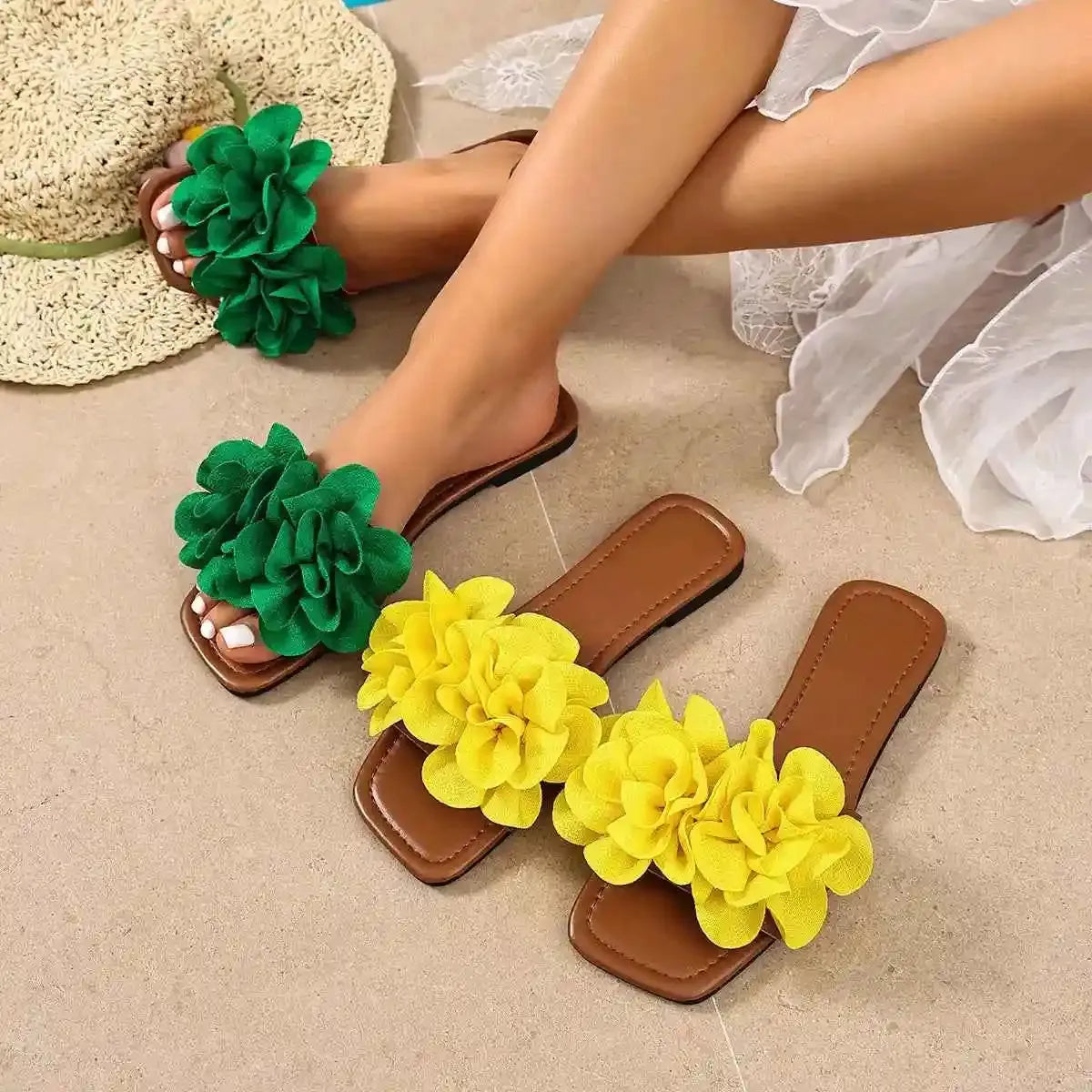Emerald Blossom Flat Sandals