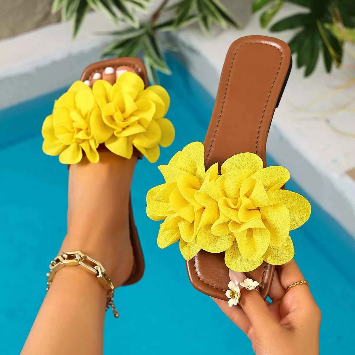 Emerald Blossom Flat Sandals