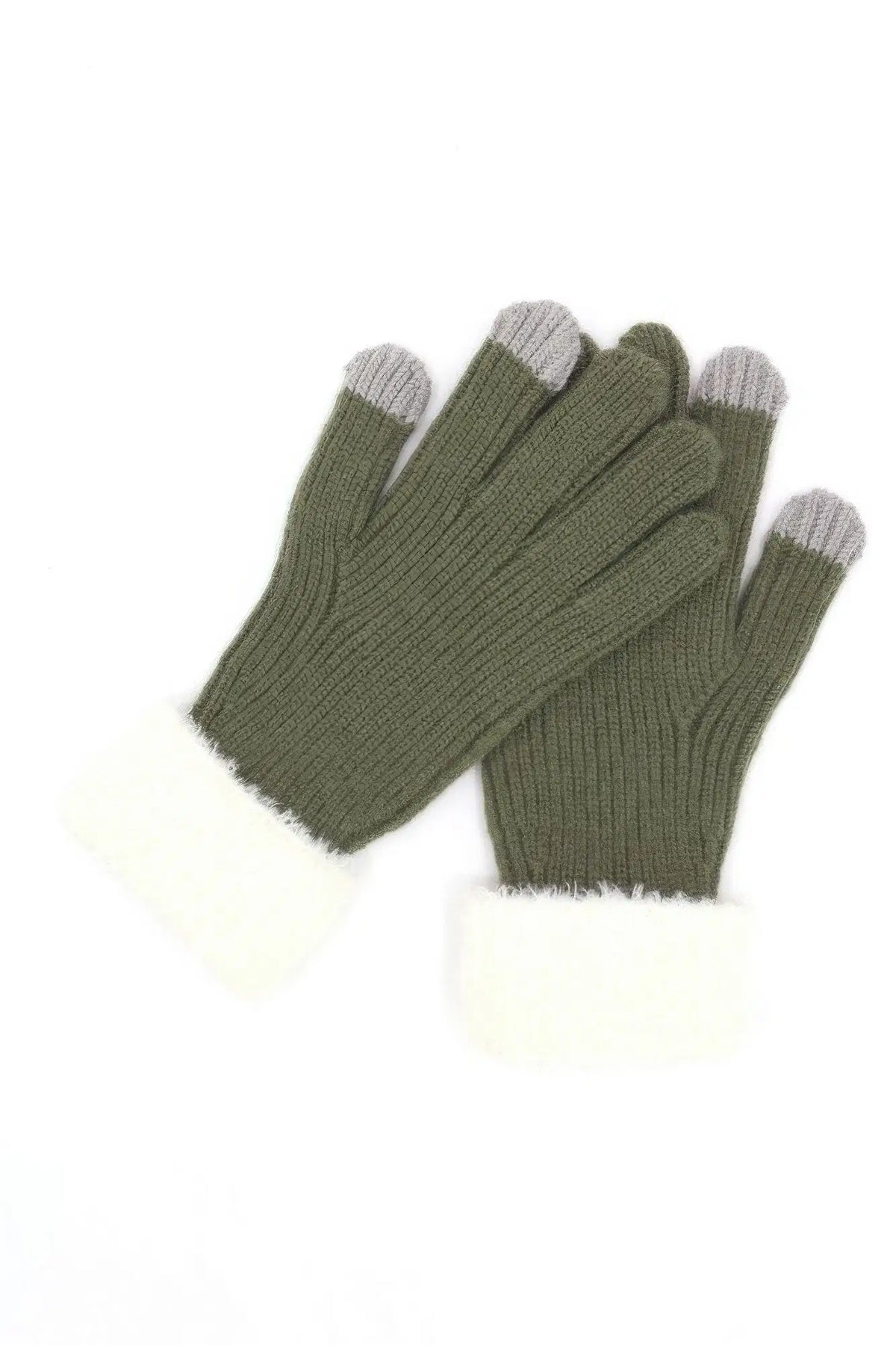 Faux Fur Cuff Smart Touch Knit Gloves