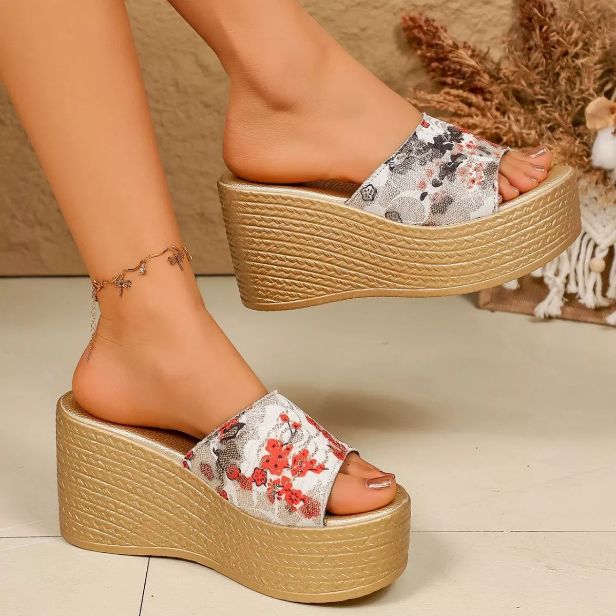Golden Hour Bloom open toe Platform sandals