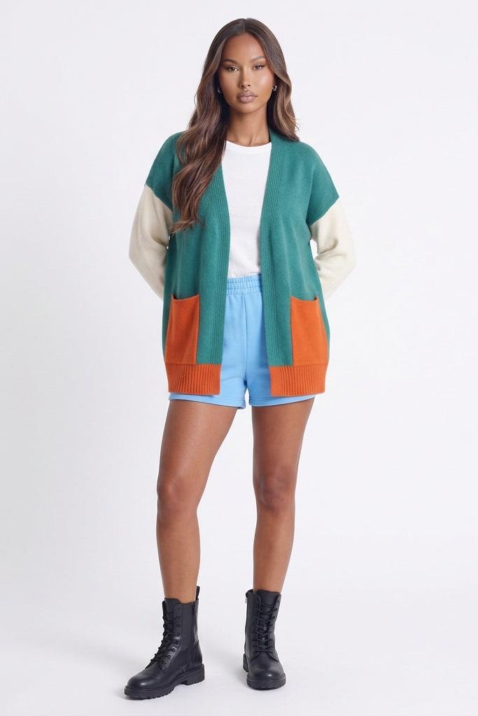 Harvest Palette Open-Front Colorblock Cardigan