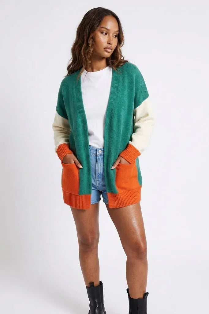 Harvest Palette Open-Front Colorblock Cardigan