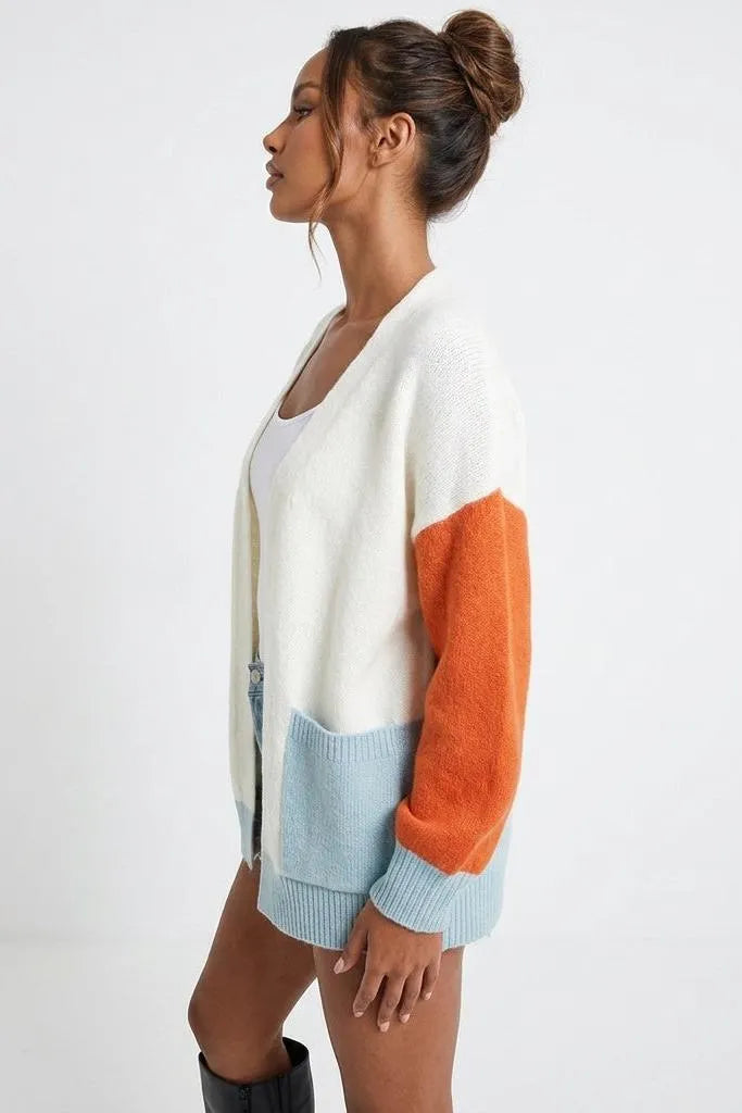 Harvest Palette Open-Front Colorblock Cardigan
