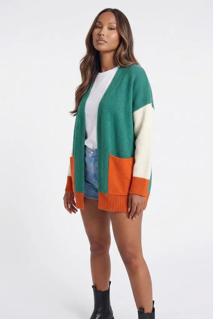 Harvest Palette Open-Front Colorblock Cardigan