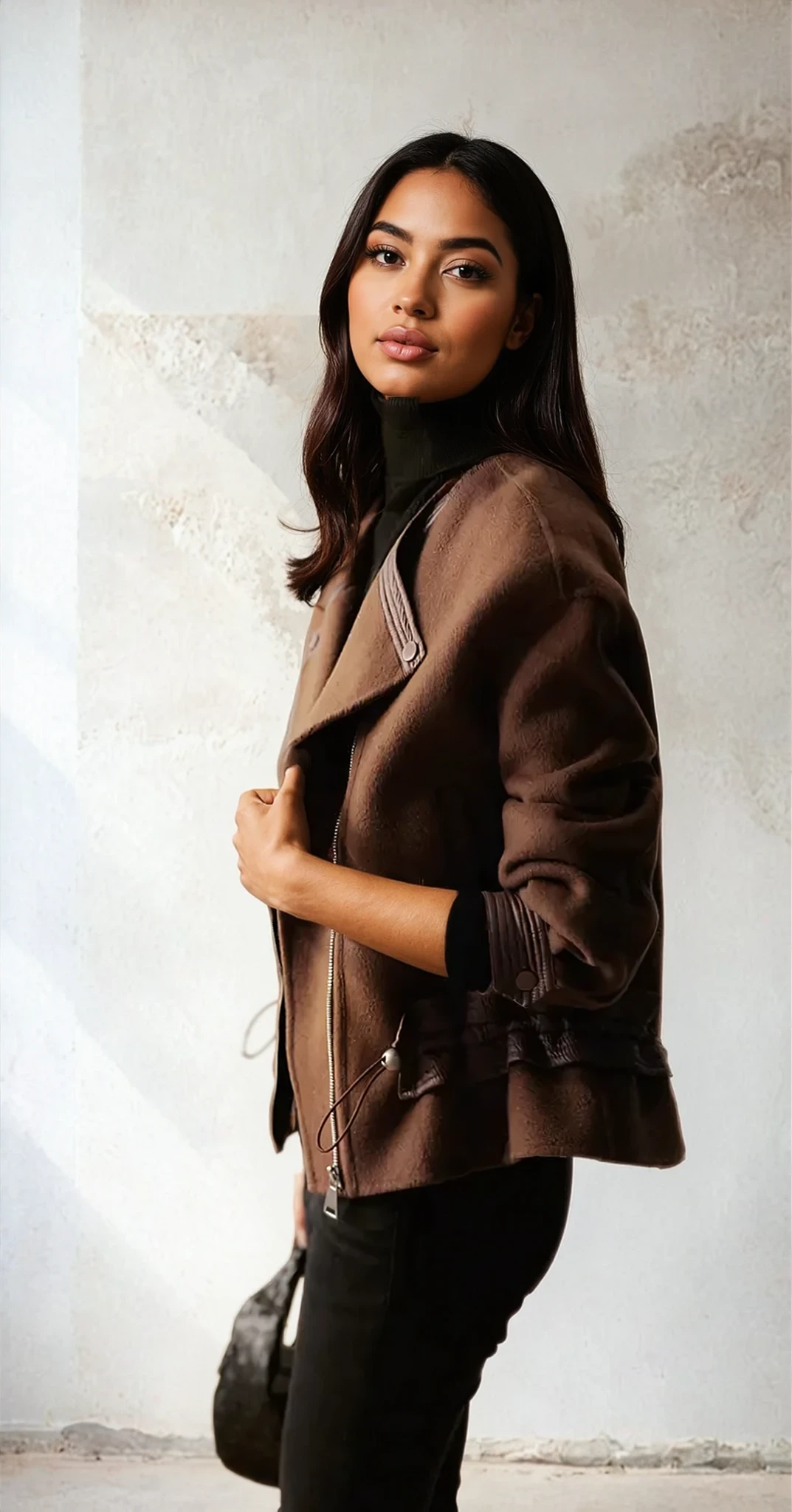 Wollmantel mit Kordelzug, tailliert 