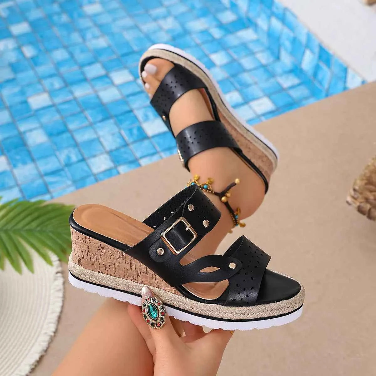 Jet Set Cork Open Toe Wedge Sandals