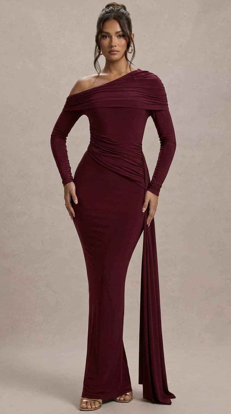 Crimson Confession One-Shoulder Maxi Dress