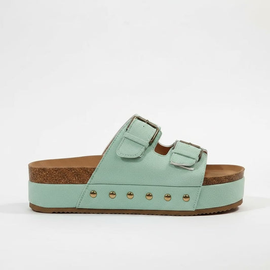 Double Buckle Suede Platform Slides