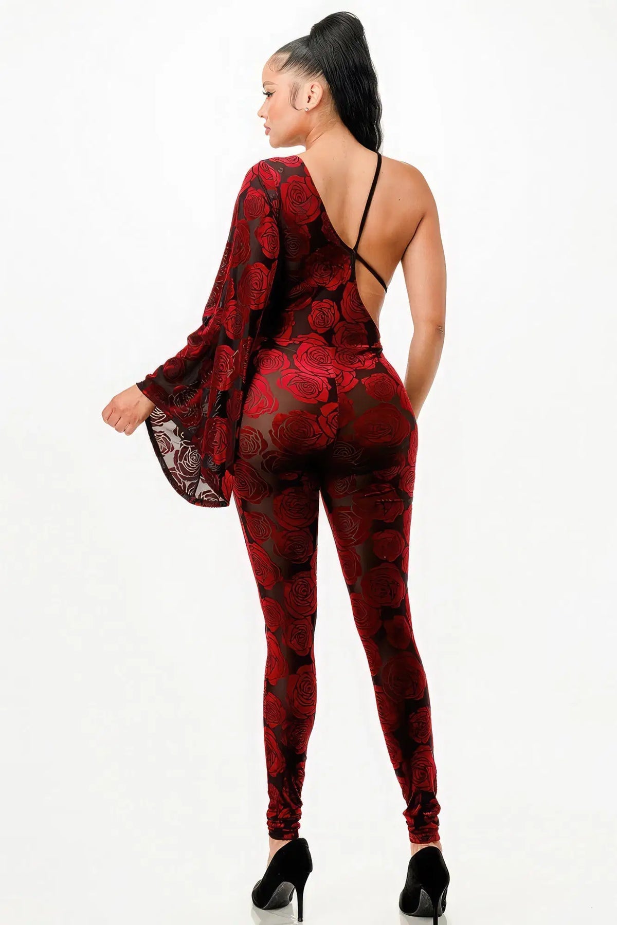 Late Night Drama Velvet Flocking Jumpsuit/bell Sleeve