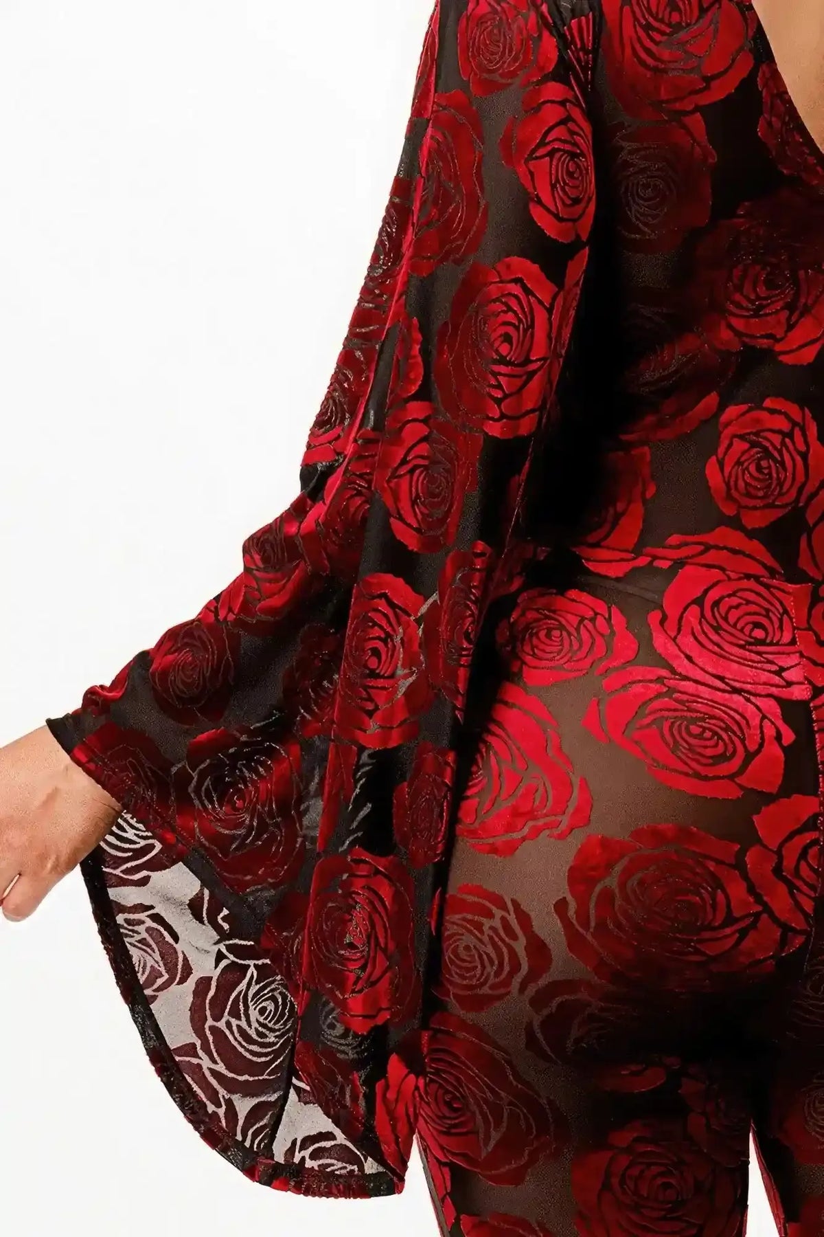 Late Night Drama Velvet Flocking Jumpsuit/bell Sleeve