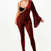 Late Night Drama Velvet Flocking Jumpsuit/bell Sleeve