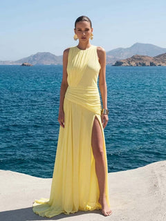 Limoncello Tide High-Slit Maxi Dress