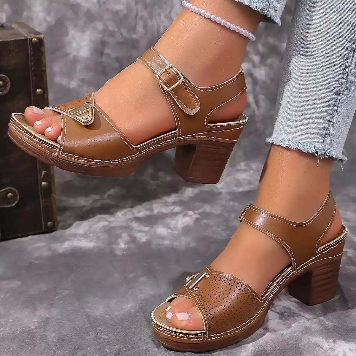 Midnight Charm Comfort Open Toe Heels
