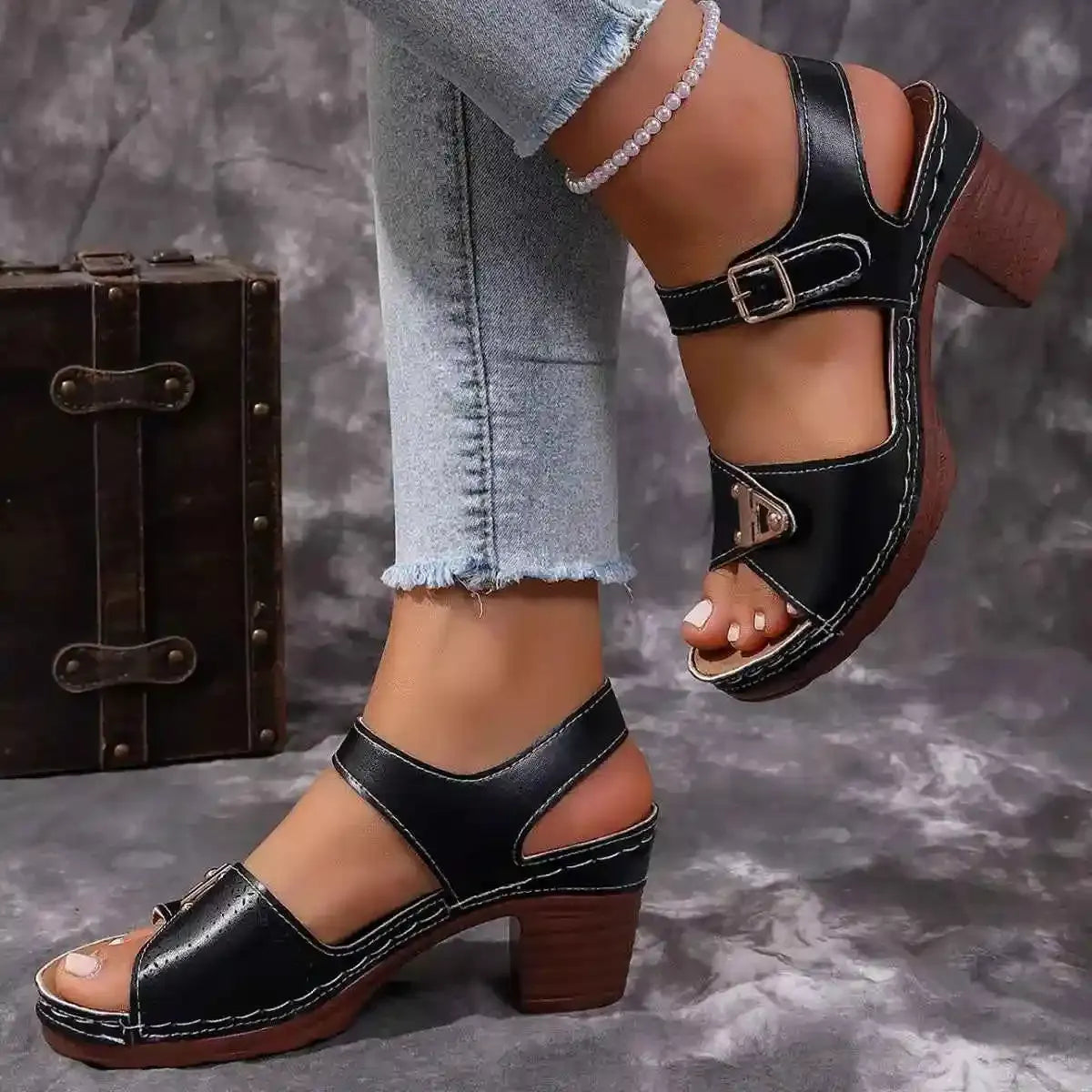 Midnight Charm Comfort Open Toe Heels