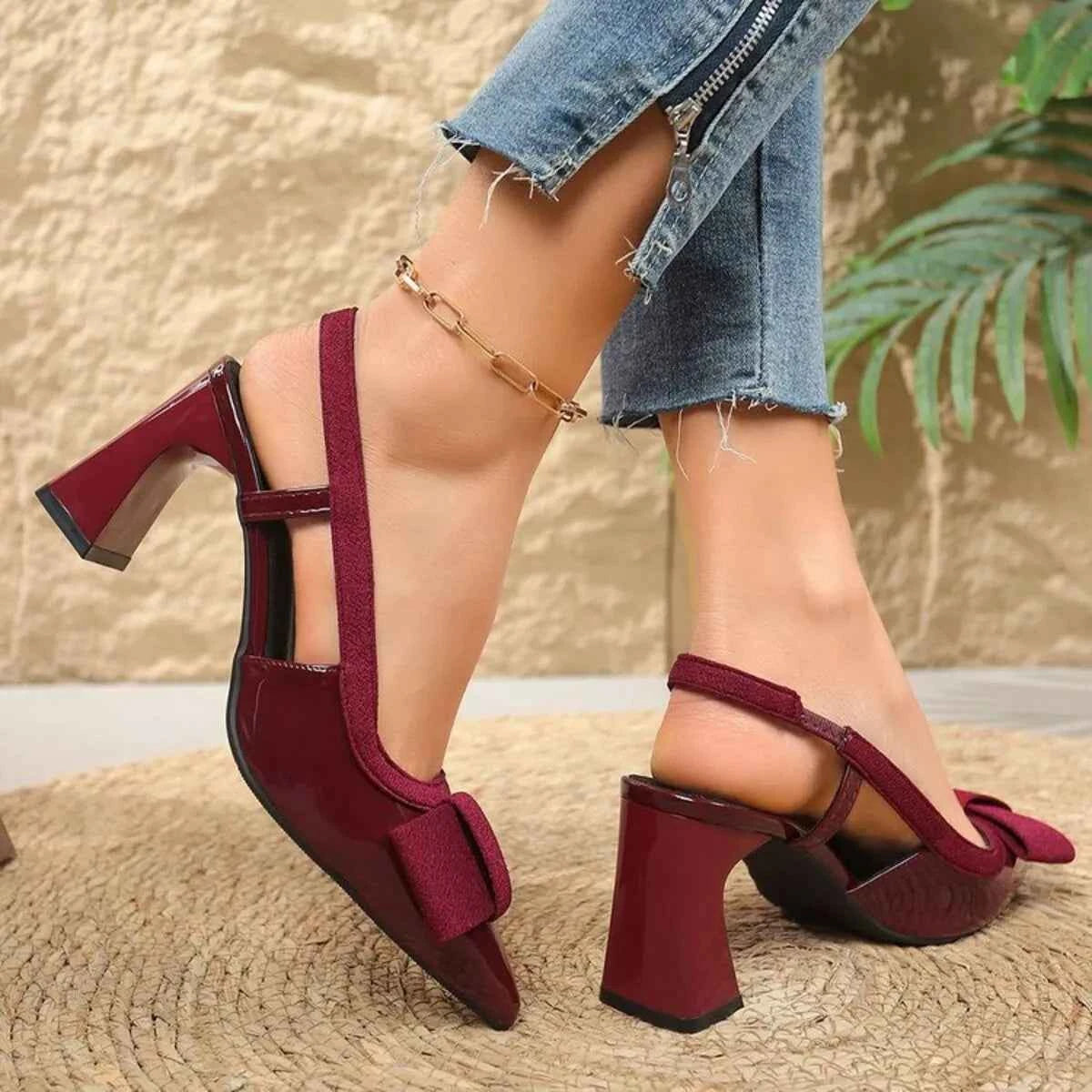 Midnight Elegance Bow Sling Heels