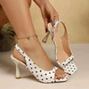 Midnight Muse Polka Sling Open Toe Flare Heels Sandals