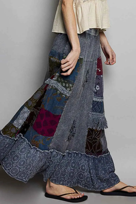 Mosaic Embroidered Ruffled Skirt