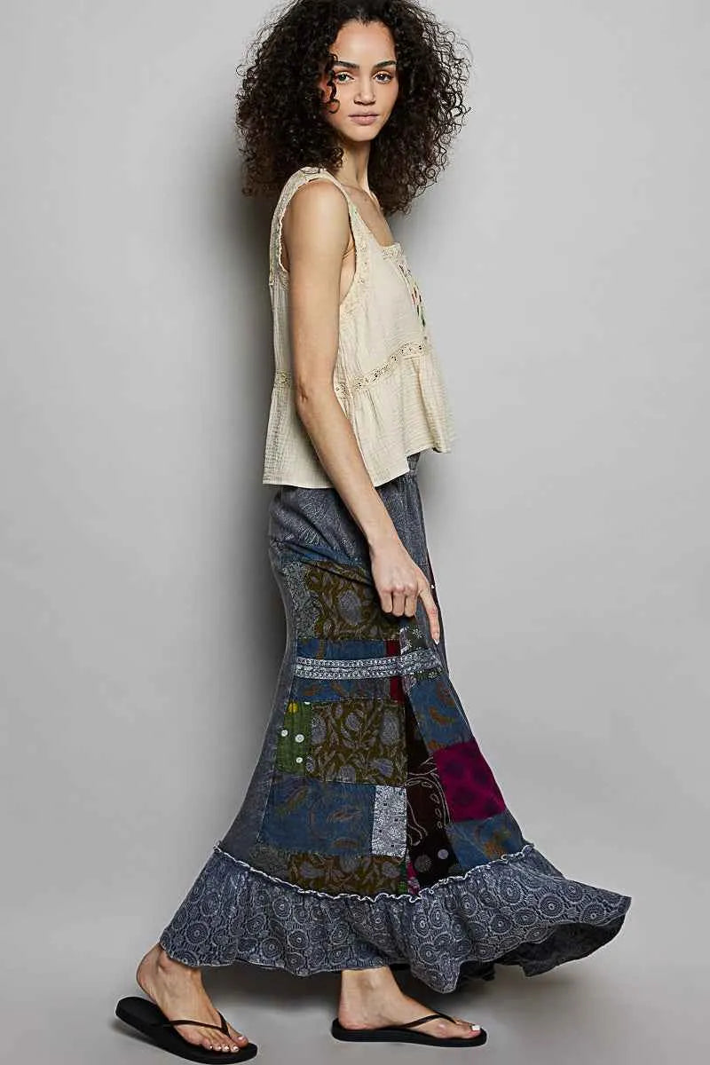 Mosaic Embroidered Ruffled Skirt