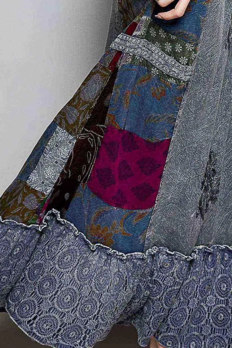 Mosaic Embroidered Ruffled Skirt