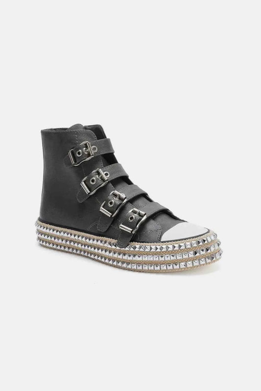 Multi-Buckle Straps Studded Platform Sneakers