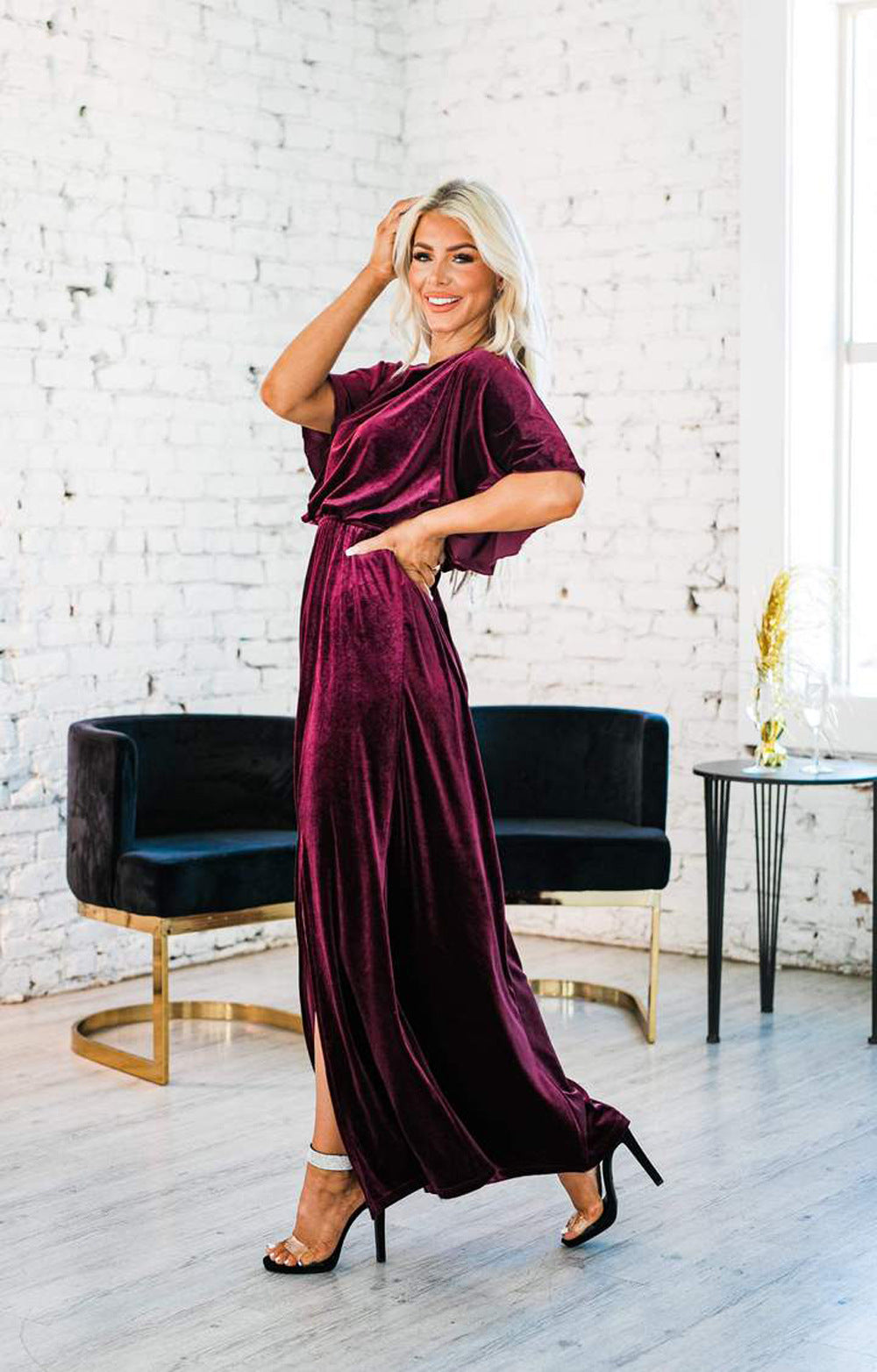 Robe fendue en velours Golden Hour