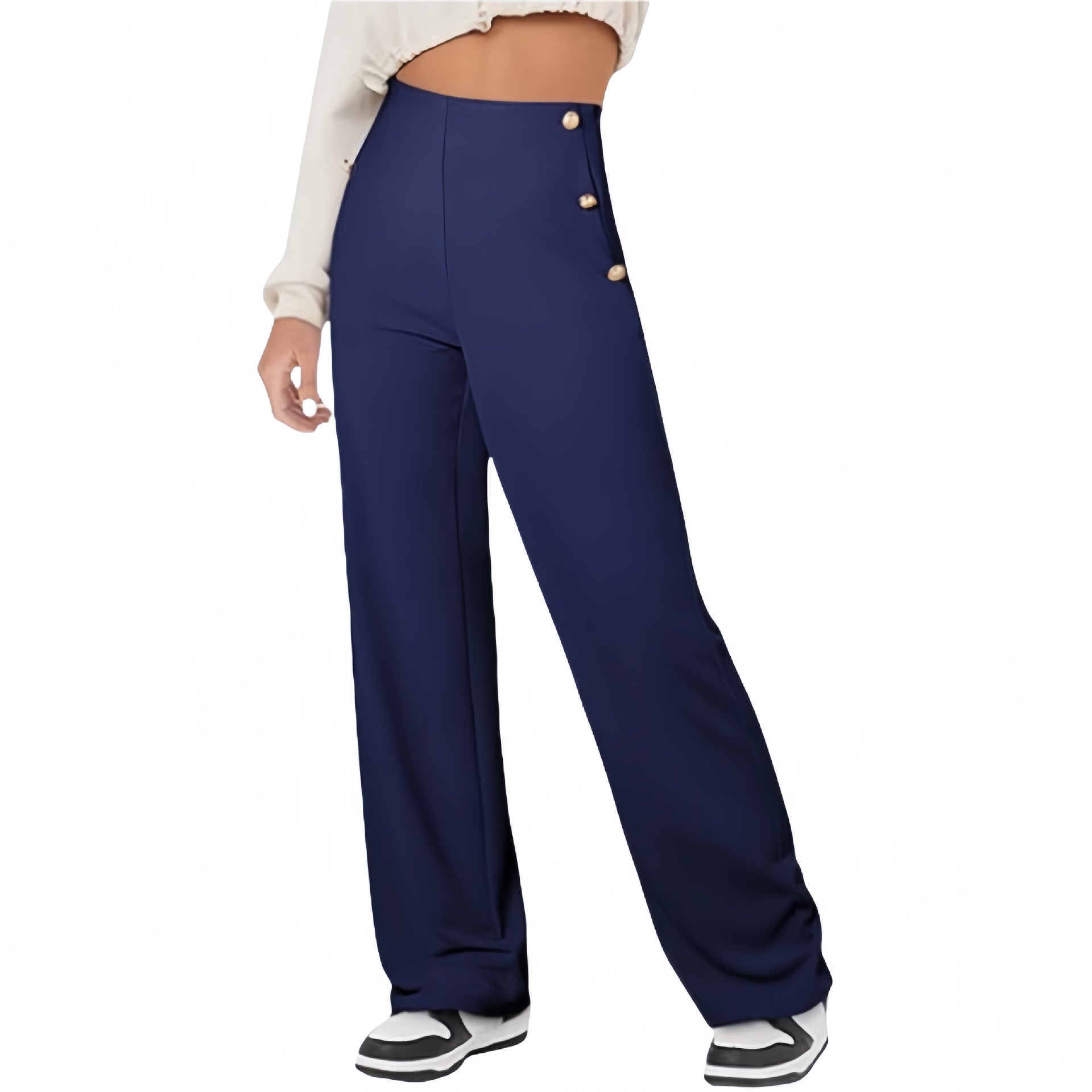 Pantalon droit à boutons taille haute