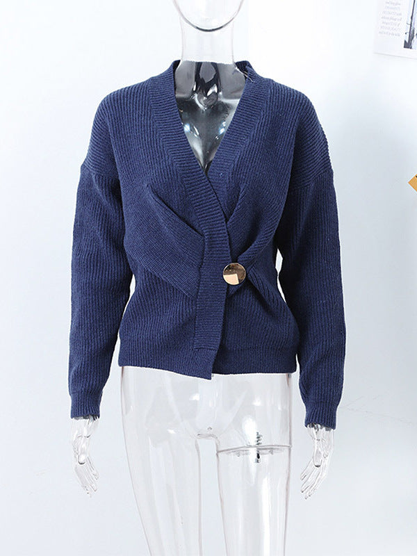 Goldene Strickjacke – Marineblau