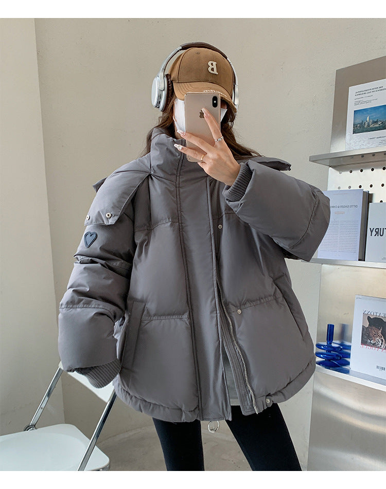 Gray With Heart Short Down Jacket