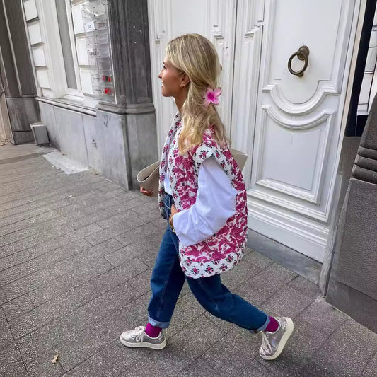 Flora Noir” Street-Style Floral Woven Vest