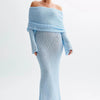 One-Shoulder Knitted Maxi Dress -Chic Long-Sleeve Beach Holiday Dress