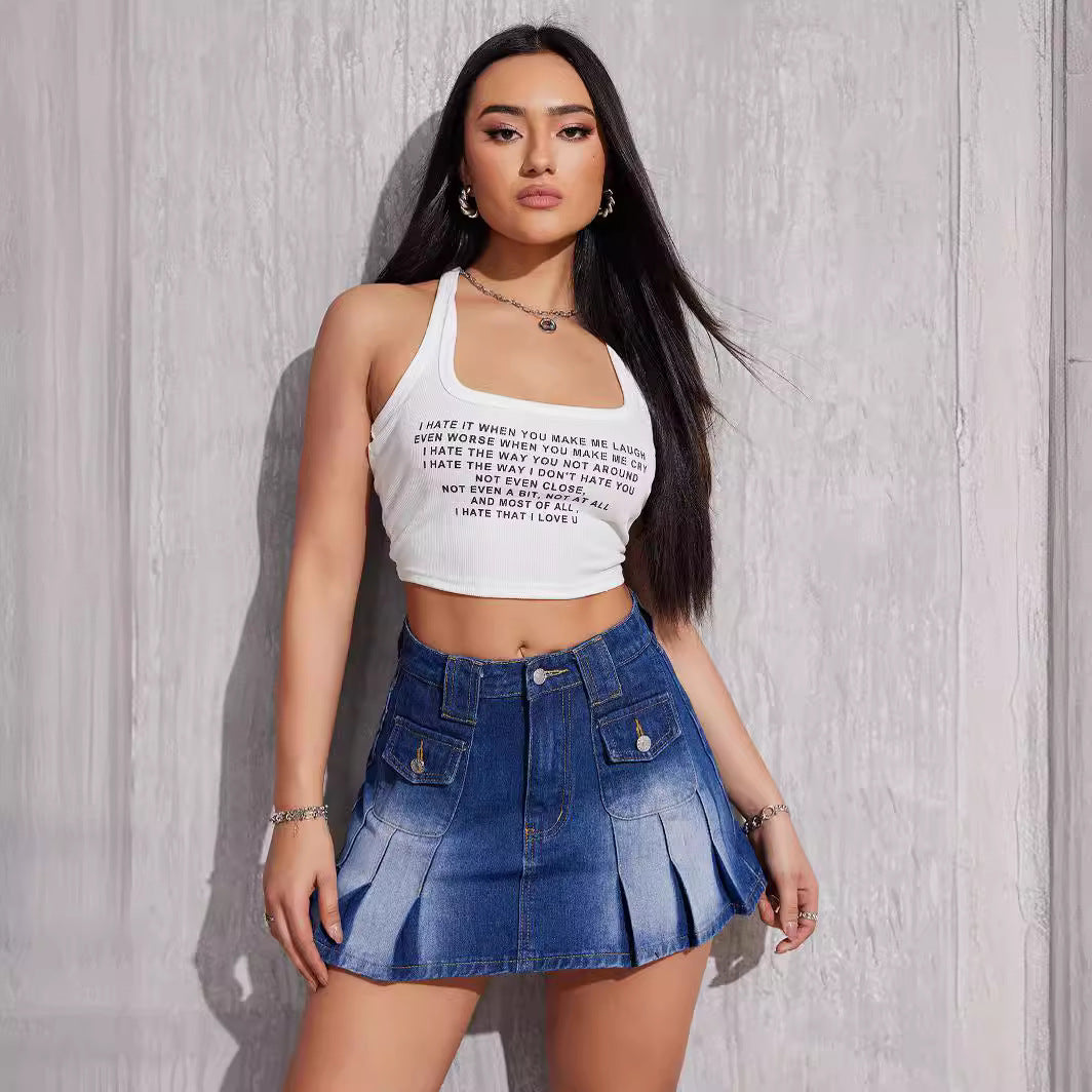 Jhannie  Ruffle Denim  Mini Skirt