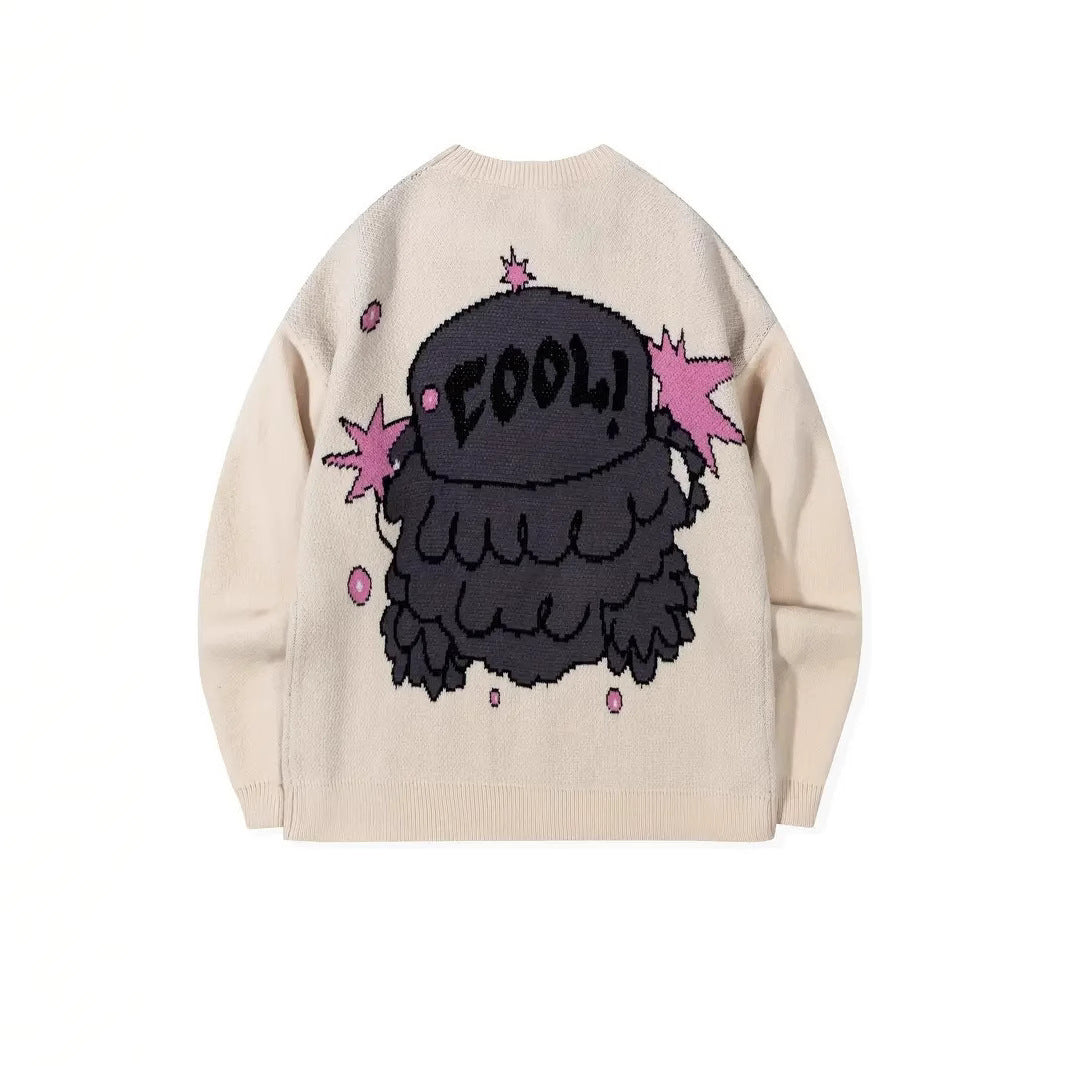 Pull jacquard à motif dessin animé pour femme 