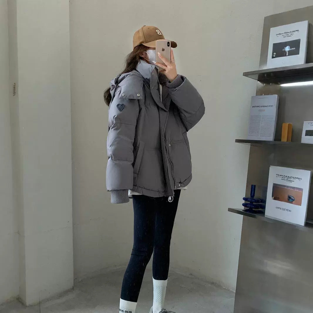 Gray With Heart Short Down Jacket