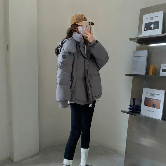 Gray With Heart Short Down Jacket