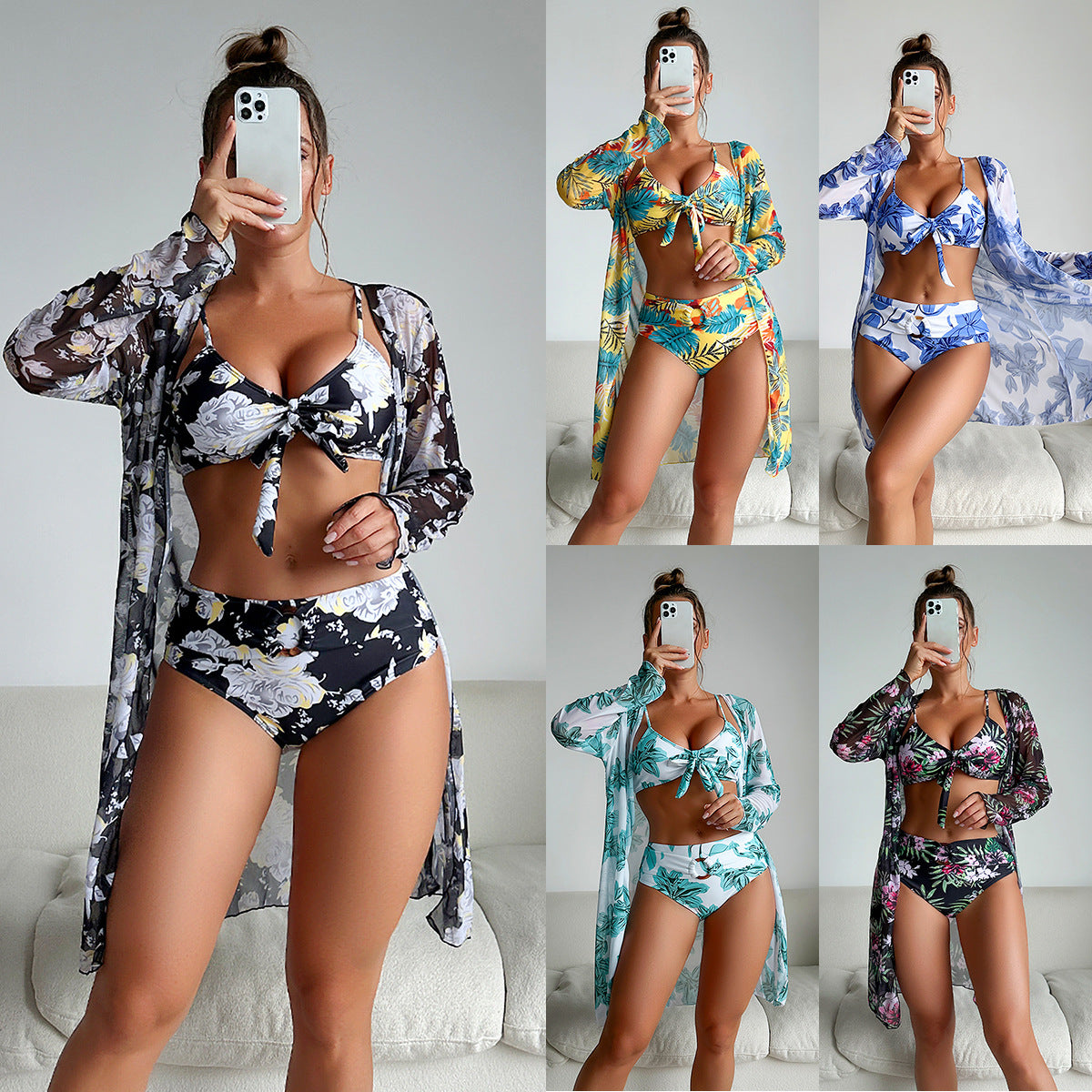 Fashion Multi-Color Printed Bikini Three-Piece Women’s Swimsuit Set